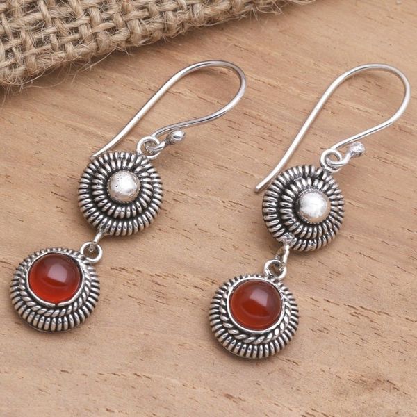 Alternate image for Carnelian and Cultured Freshwater Pearl Dangle Earrings Waning Light