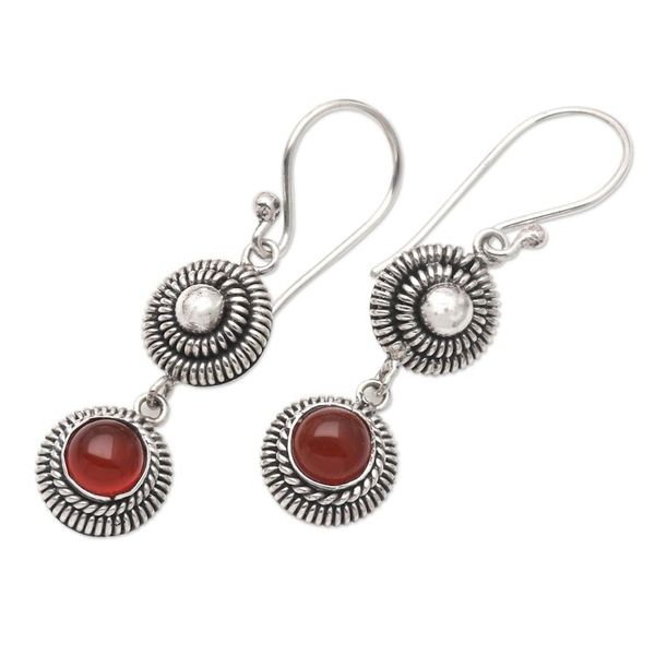 Alternate image for Carnelian and Cultured Freshwater Pearl Dangle Earrings Waning Light