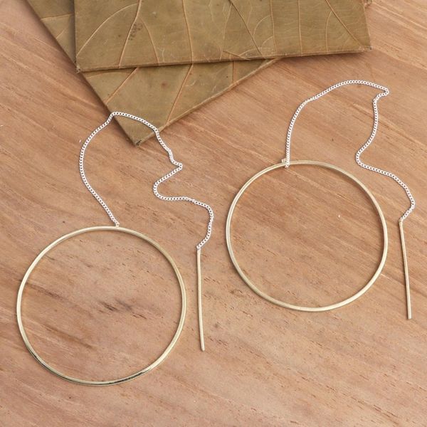 Alternate image for Gold Plated Threader Earrings Single Circle Golden Single Circle
