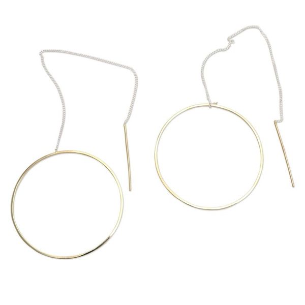 Alternate image for Gold Plated Threader Earrings Single Circle Golden Single Circle