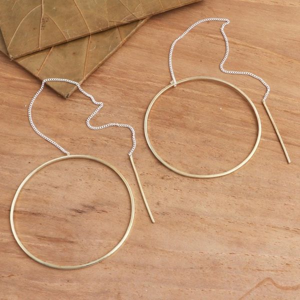 Alternate image for Gold Plated Threader Earrings Single Circle Golden Single Circle