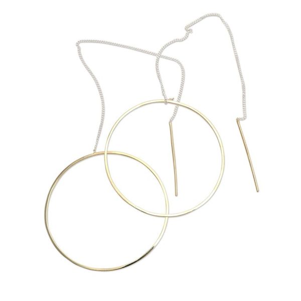 Alternate image for Gold Plated Threader Earrings Single Circle Golden Single Circle