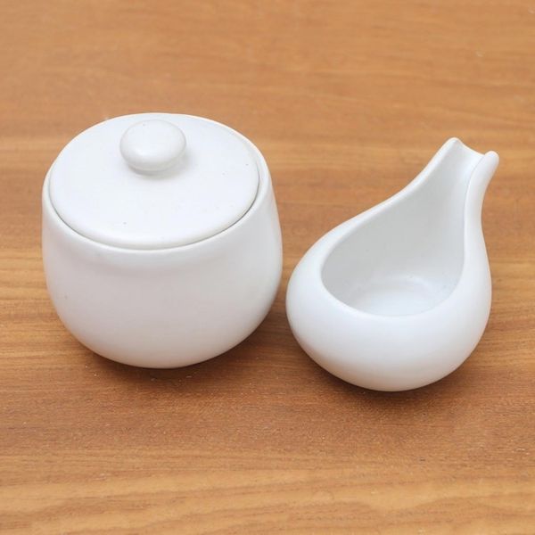 Alternate image for White Ceramic Cream and Sugar Set Pair Coffee Time in White