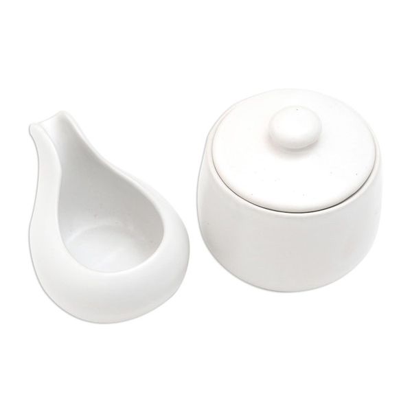 Alternate image for White Ceramic Cream and Sugar Set Pair Coffee Time in White