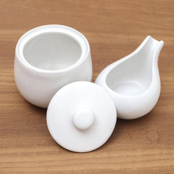 Alternate image for White Ceramic Cream and Sugar Set Pair Coffee Time in White