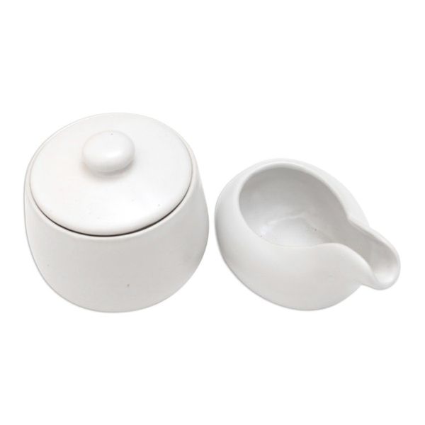 Alternate image for White Ceramic Cream and Sugar Set Pair Coffee Time in White