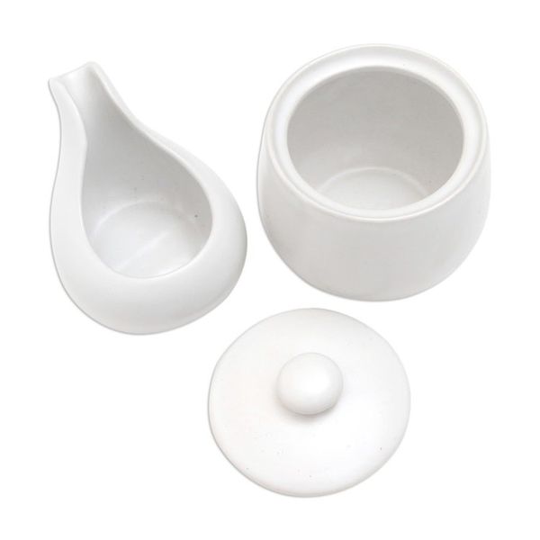 Alternate image for White Ceramic Cream and Sugar Set Pair Coffee Time in White