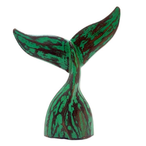 Alternate image for Green Albesia Wood Whale Tale Statuette Whale Tale in Green