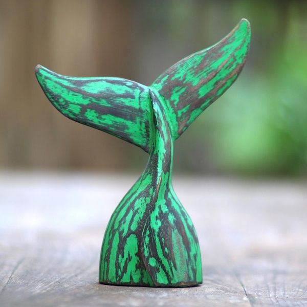 Alternate image for Green Albesia Wood Whale Tale Statuette Whale Tale in Green