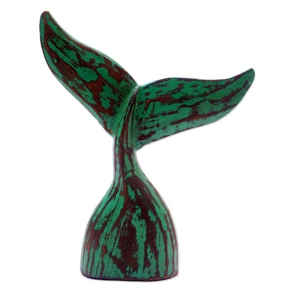 Alternate image for Green Albesia Wood Whale Tale Statuette Whale Tale in Green