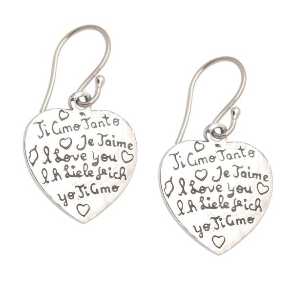 Alternate image for Hand Made Sterling Silver Heart Dangle Earrings Ti Amo