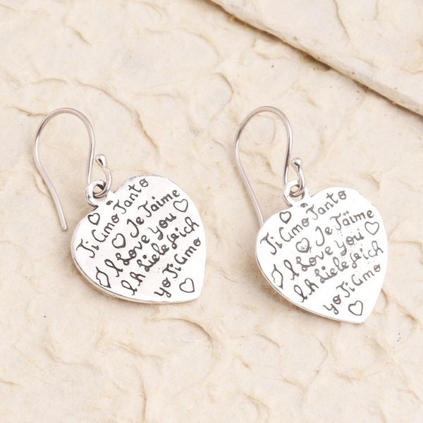 Alternate image for Hand Made Sterling Silver Heart Dangle Earrings Ti Amo
