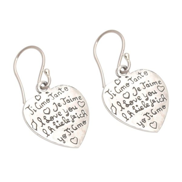 Alternate image for Hand Made Sterling Silver Heart Dangle Earrings Ti Amo