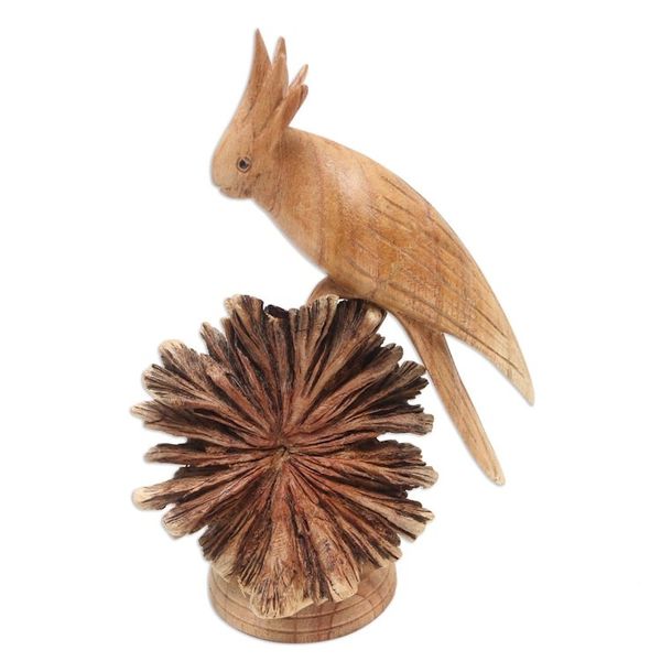 Alternate image for Hand Crafted Jempinis Wood Cockatoo Statuette Single Cockatoo
