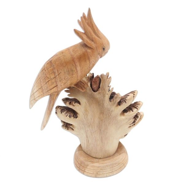 Alternate image for Hand Crafted Jempinis Wood Cockatoo Statuette Single Cockatoo