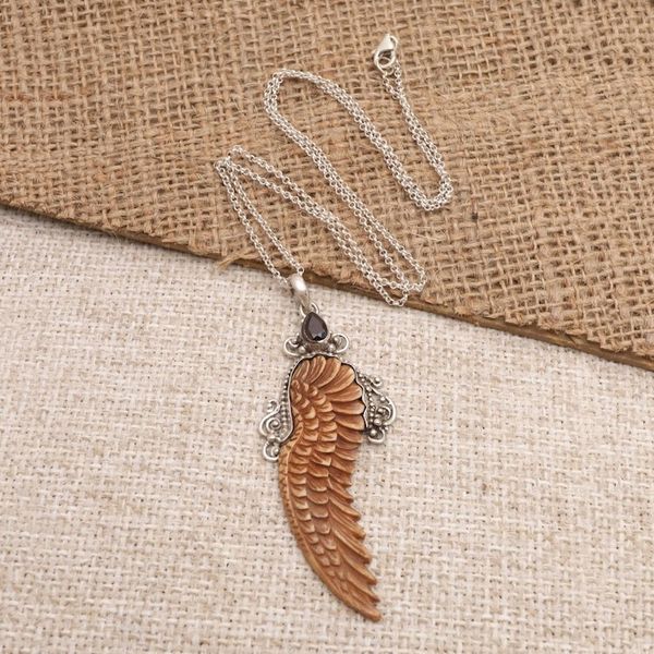 Alternate image for Bone and Garnet Angel Wing Pendant Necklace Angelic Song