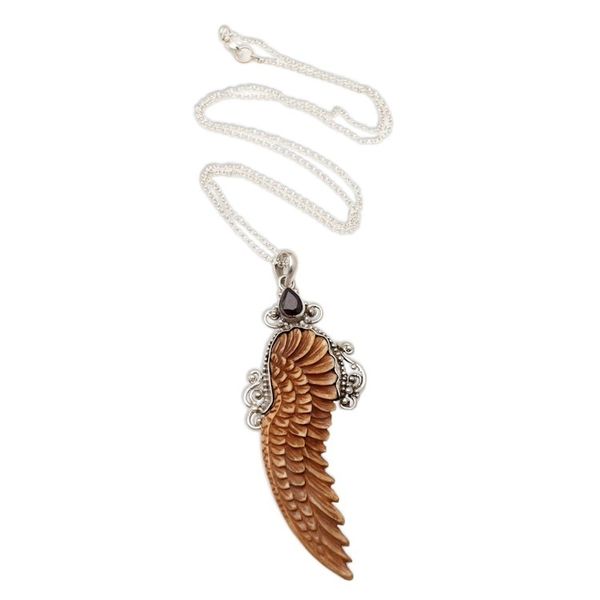 Alternate image for Bone and Garnet Angel Wing Pendant Necklace Angelic Song
