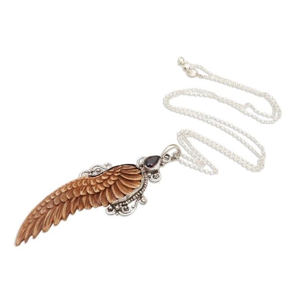 Alternate image for Bone and Garnet Angel Wing Pendant Necklace Angelic Song