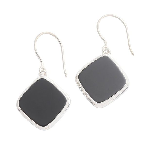Alternate image for Square Bezel Set Black Onyx Dangle Earrings Black Squares