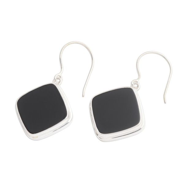 Alternate image for Square Bezel Set Black Onyx Dangle Earrings Black Squares