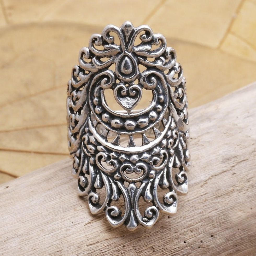 Handmade Balinese Sterling Silver Cocktail Ring 'Dayak Women'