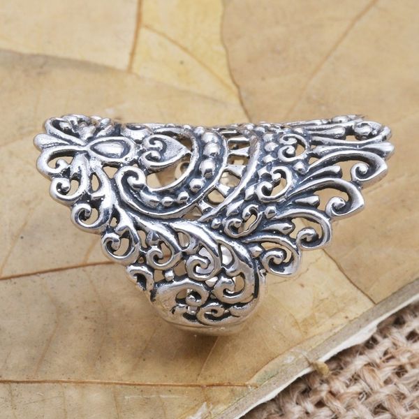 Alternate image for Handmade Balinese Sterling Silver Cocktail Ring Dayak Women