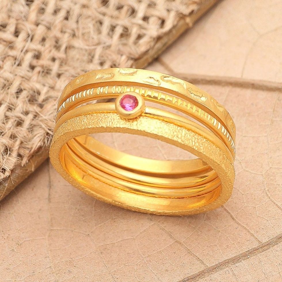 Gold-Plated Cubic Zirconia Stacking Rings Set of 4 'Pink Slip in Gold'
