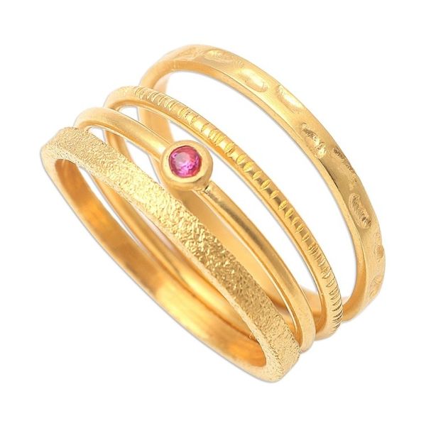 Alternate image for Gold-Plated Cubic Zirconia Stacking Rings Set of 4 Pink Slip in Gold