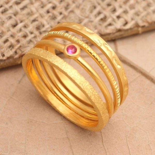 Alternate image for Gold-Plated Cubic Zirconia Stacking Rings Set of 4 Pink Slip in Gold