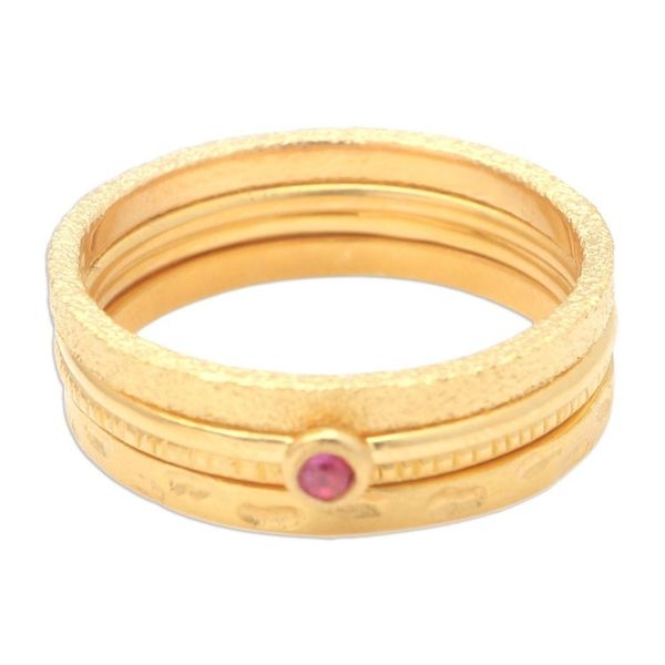 Alternate image for Gold-Plated Cubic Zirconia Stacking Rings Set of 4 Pink Slip in Gold