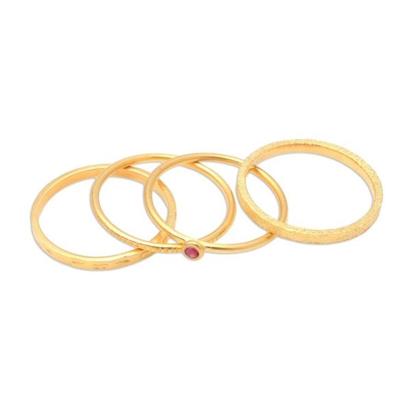 Alternate image for Gold-Plated Cubic Zirconia Stacking Rings Set of 4 Pink Slip in Gold