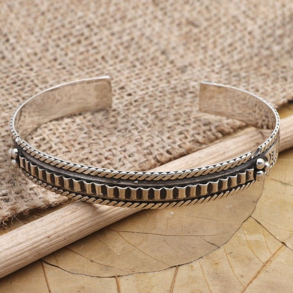 Artisan Crafted Sterling Silver Cuff Bracelet 'Flattered'