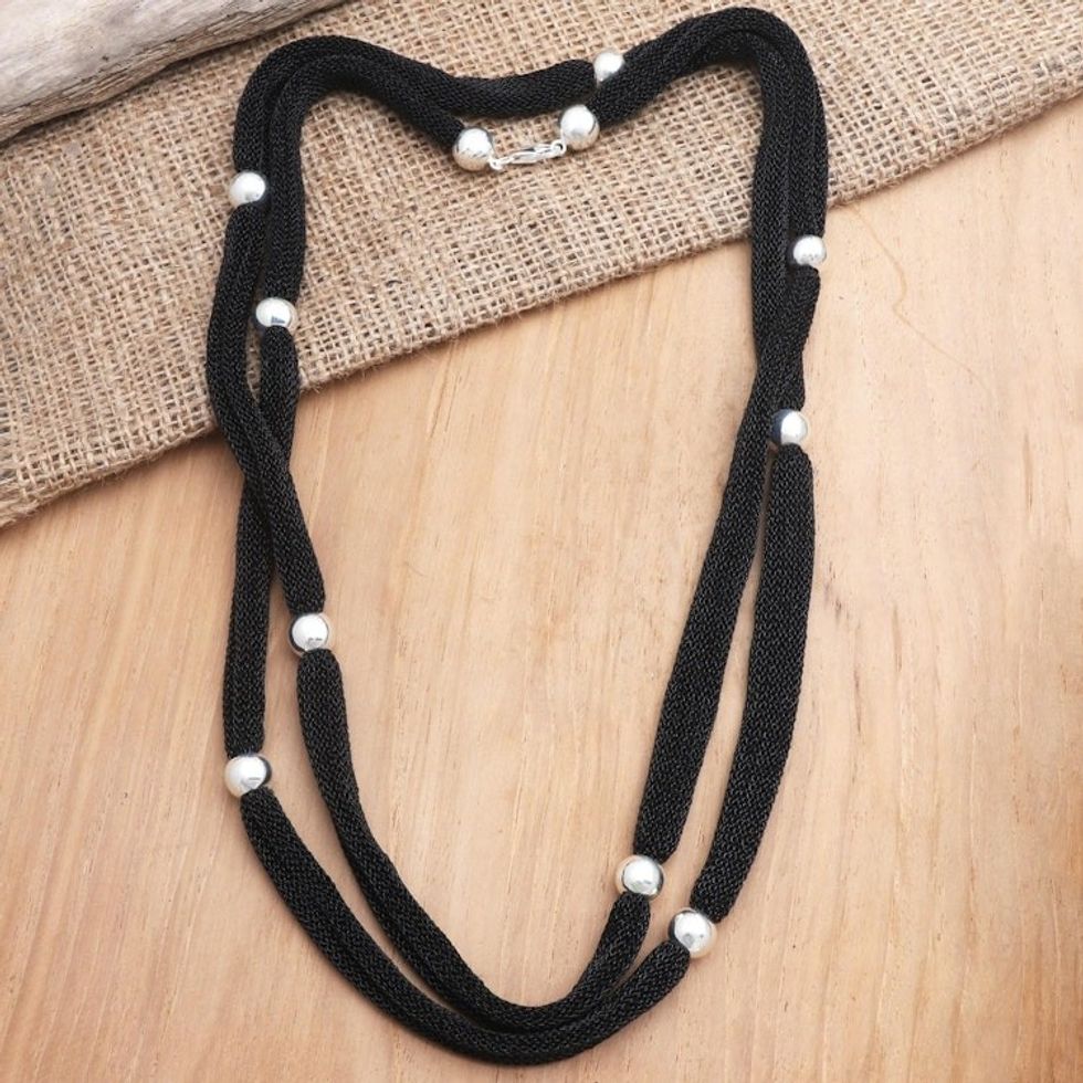 Sterling Silver Plated and Mesh Station Necklace from Bali 'Two Nights'