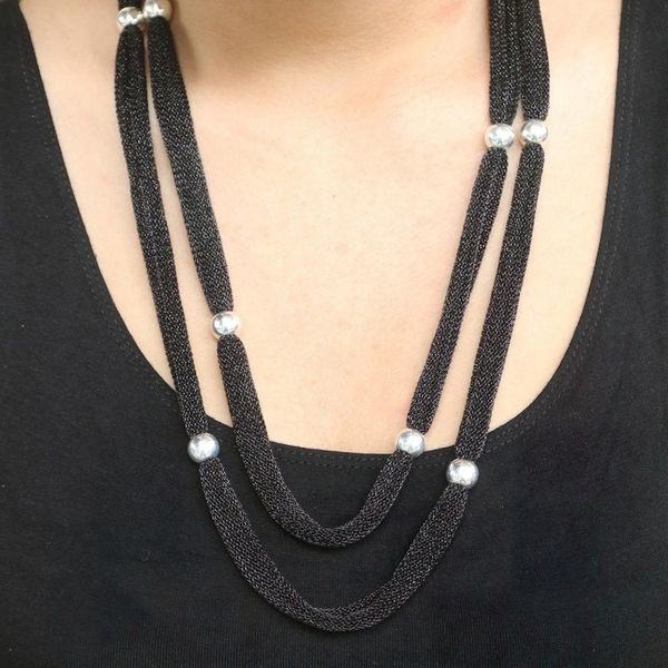 Alternate image for Sterling Silver Plated and Mesh Station Necklace from Bali Two Nights