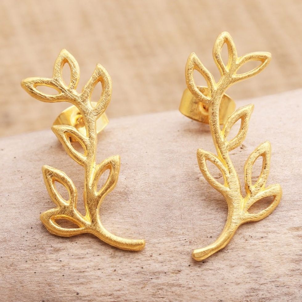 Handmade Gold-Plated Sterling Silver Drop Earrings 'Golden Stalk'