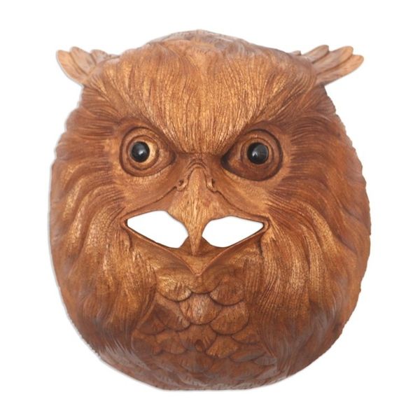 Alternate image for Hand Carved Native Suar Wood Owl Head Wall Decor Owl Eyes
