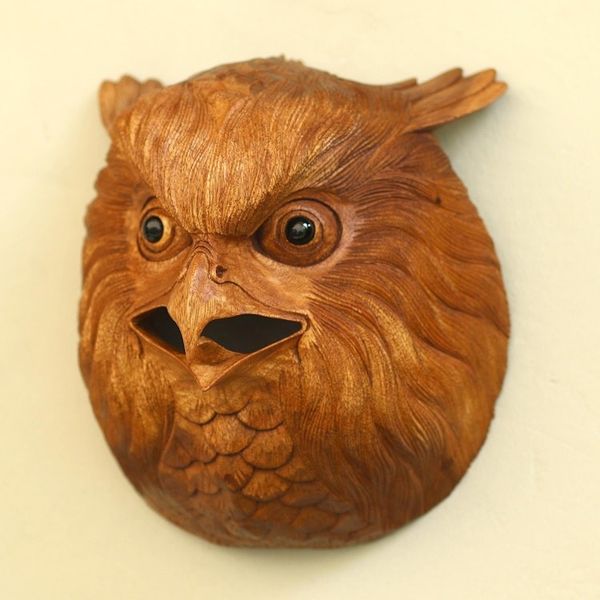 Alternate image for Hand Carved Native Suar Wood Owl Head Wall Decor Owl Eyes