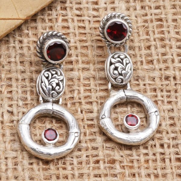 Alternate image for Sterling Silver and Garnet Javanese Dangle Earrings Red Bamboo