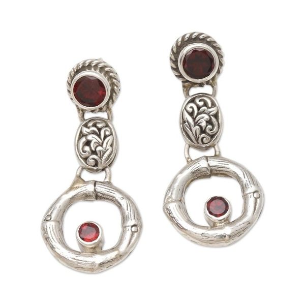 Alternate image for Sterling Silver and Garnet Javanese Dangle Earrings Red Bamboo