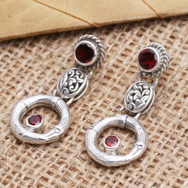 Alternate image for Sterling Silver and Garnet Javanese Dangle Earrings Red Bamboo