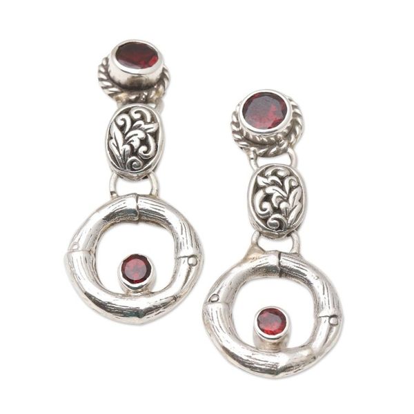 Alternate image for Sterling Silver and Garnet Javanese Dangle Earrings Red Bamboo