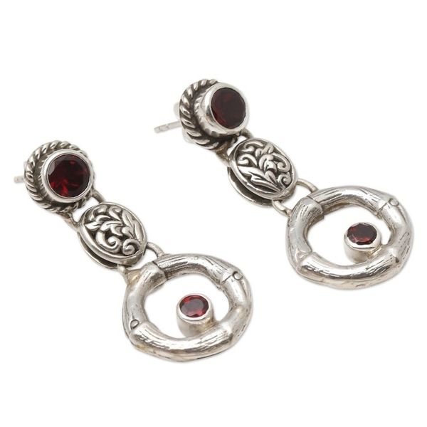 Alternate image for Sterling Silver and Garnet Javanese Dangle Earrings Red Bamboo