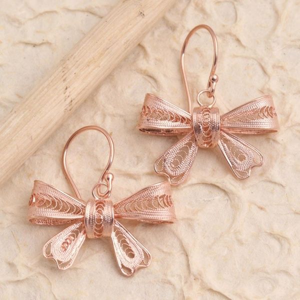 Alternate image for Hand Crafted Rose Gold Plated Dangle Earrings Lovely Ribbon
