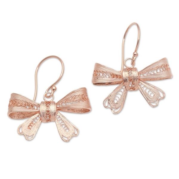 Alternate image for Hand Crafted Rose Gold Plated Dangle Earrings Lovely Ribbon
