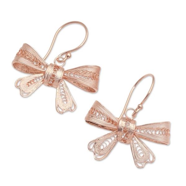 Alternate image for Hand Crafted Rose Gold Plated Dangle Earrings Lovely Ribbon