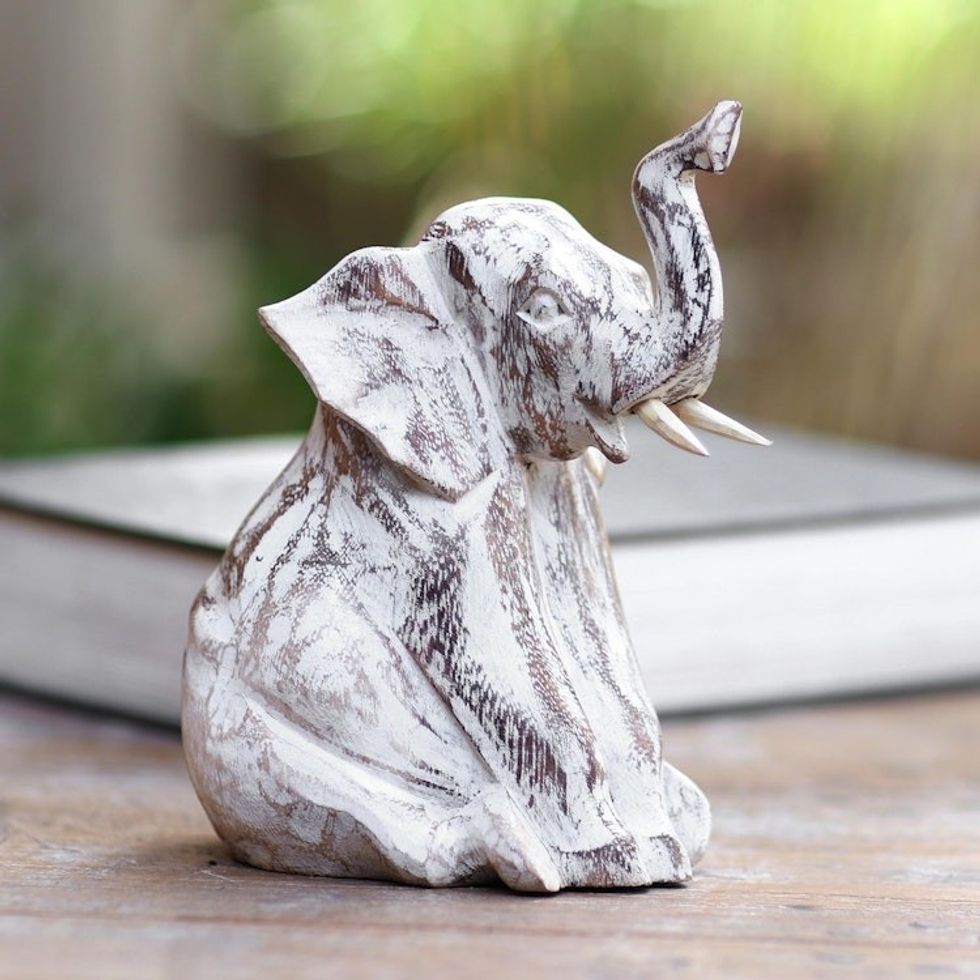 Rustic Distressed Elephant Sculpture 'Rustic Sitting Elephant'