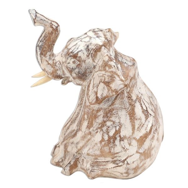 Alternate image for Rustic Distressed Elephant Sculpture Rustic Sitting Elephant