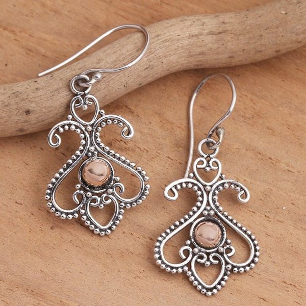 Alternate image for Balinese Motif Sterling Silver Gold Plate Dangle Earrings Tendrils at Dawn