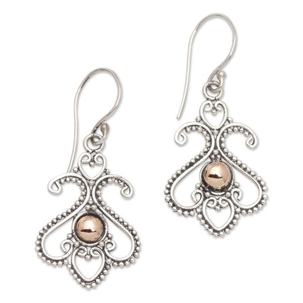 Alternate image for Balinese Motif Sterling Silver Gold Plate Dangle Earrings Tendrils at Dawn