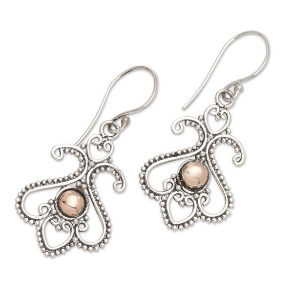 Alternate image for Balinese Motif Sterling Silver Gold Plate Dangle Earrings Tendrils at Dawn